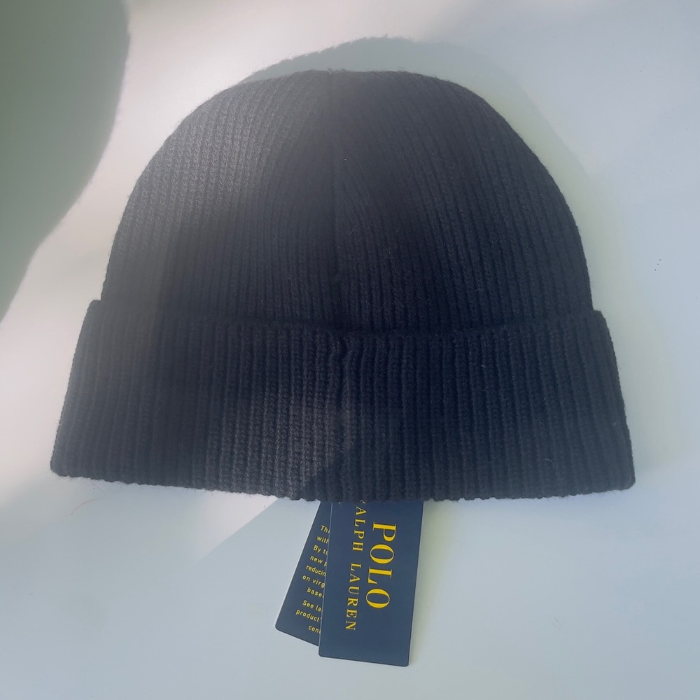 Polo Ralph Lauren Men's Black Beanie Golden Retriever Dog Puppy Wool Blend - Picture 2 of 2